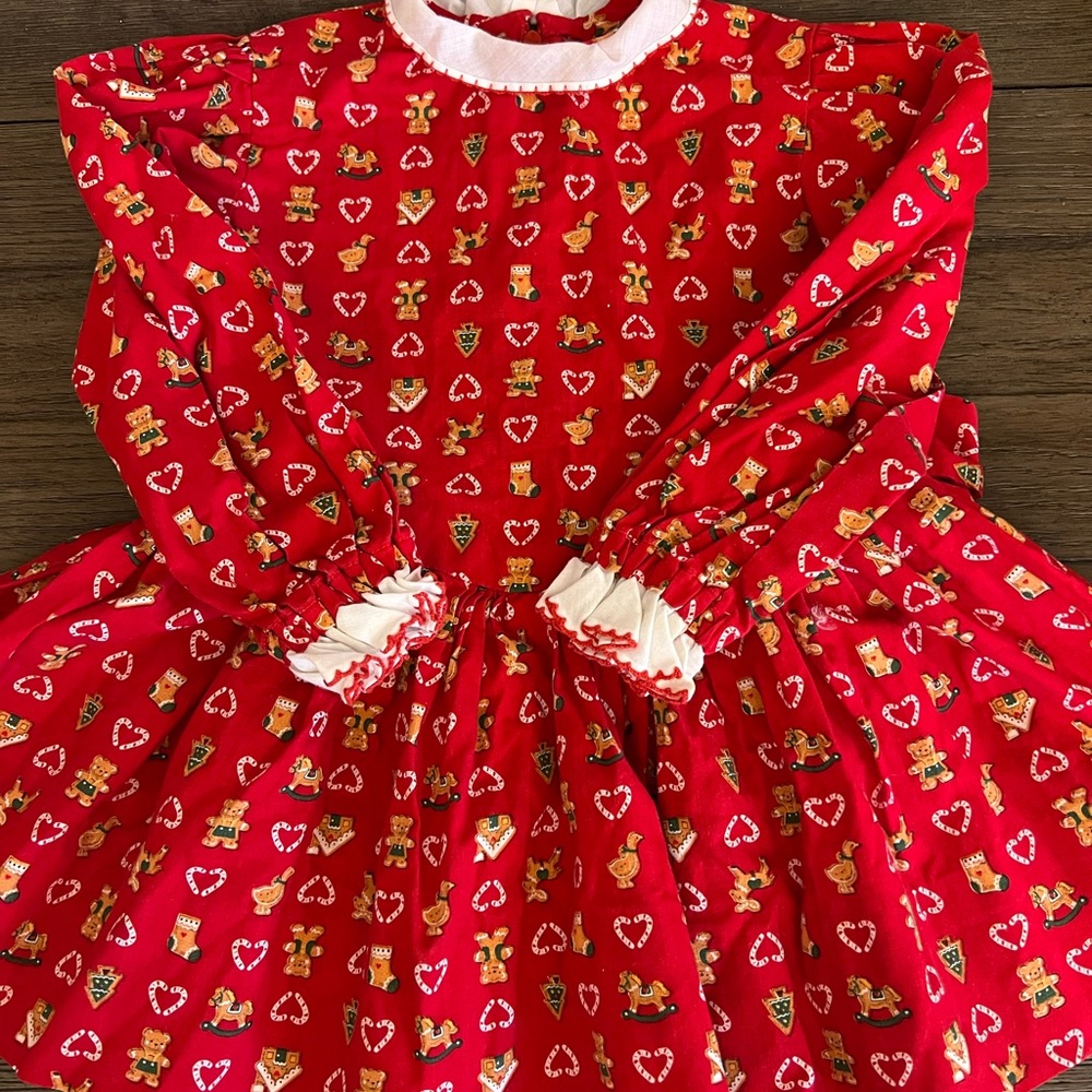 Girls Vintage Handmade Christmas Dress Candy Canes Gingerbread